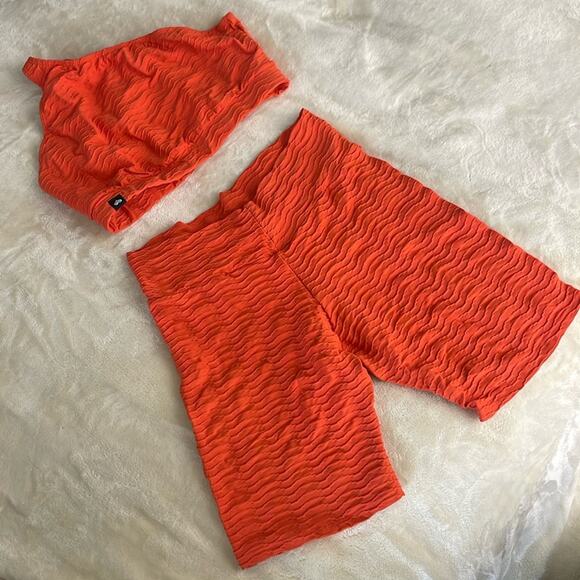 Booty by Brabants Pants - BOOTY BY BRABANTS Orange Croco Textured Two Piece One Shoulder Shorts Set OSFM